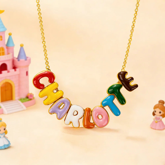 Personalized Colorful 3D Enamel Bubble Letter Name Sterling Silver Necklace Minimalist Jewelry Birthday Gift for Women Kids