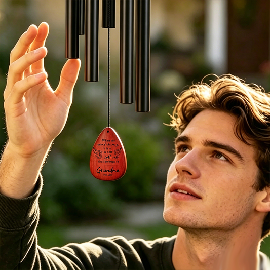 Personalized Photo Wooden Wind Chimes with Text and Date Memorial Ornament Sympathy Gift for Loss of Dad Mom