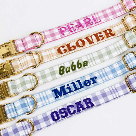 Personalized Embroidered Dog Collar, Personalized Plaid Dog Collar, Custom Embroidered Name, Adjustable Pet Collar, Custom Name and Design
