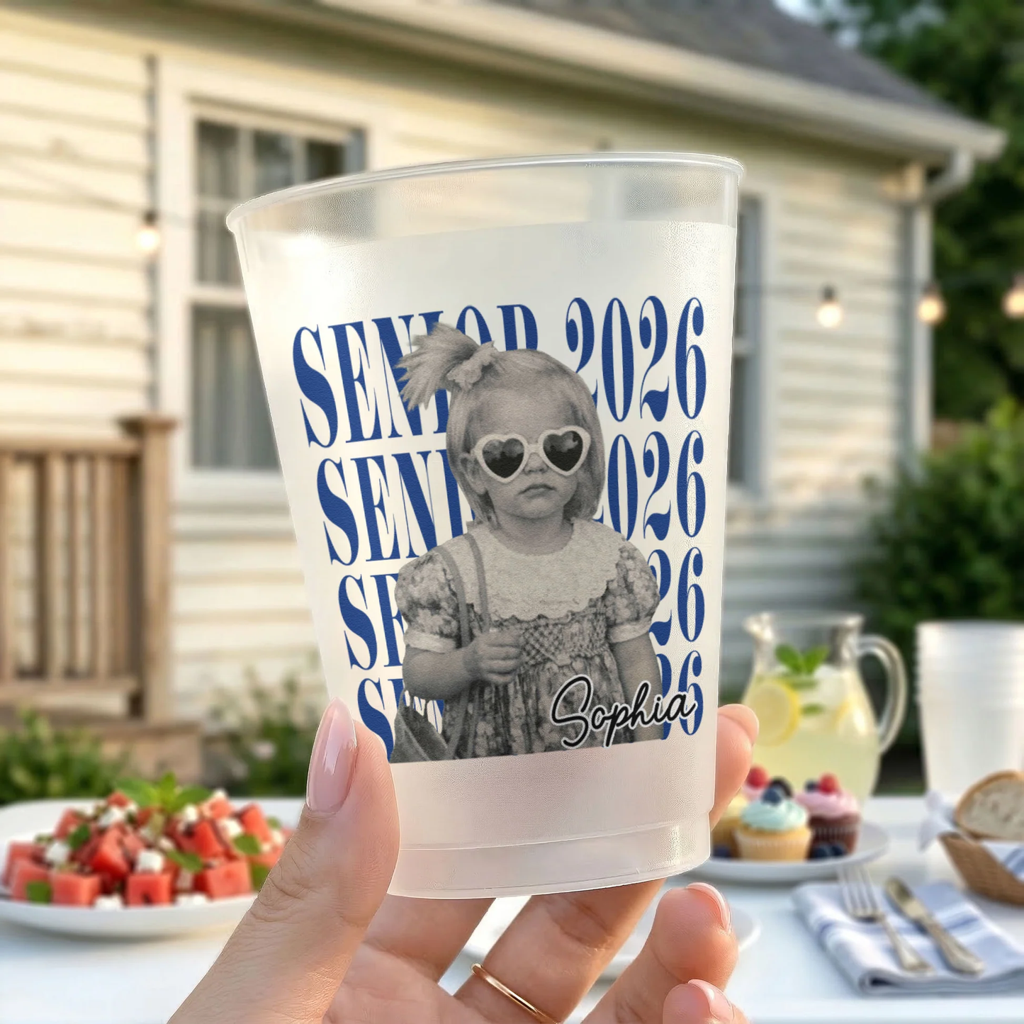 Custom Photo Senior Vintage Portrait - Personalized Frosted Cups