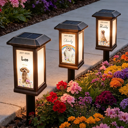 Personalized Pet Photo Flower Rainbow Angel Wing Solar Garden Light with Name and Date Garden Decor Memorial Sympathy Gift for Family Pet Owner