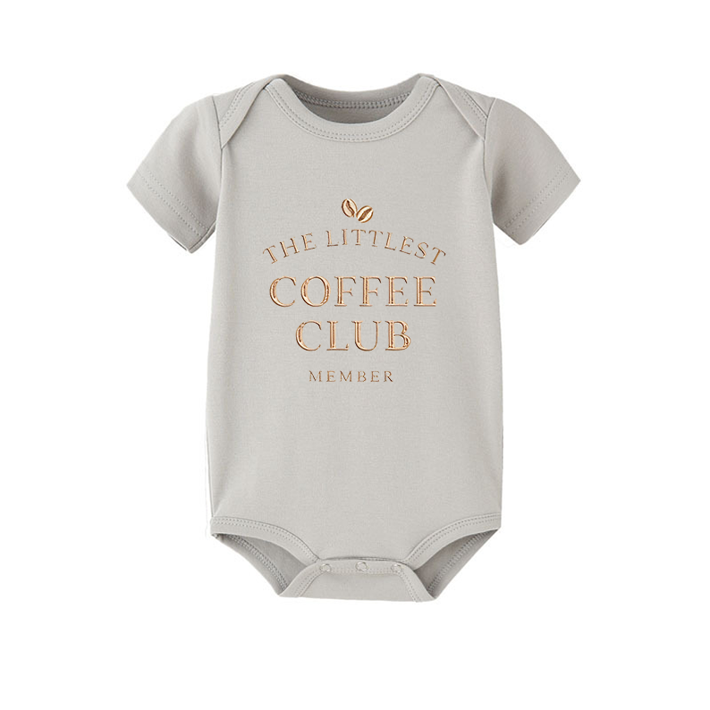 The Littlest Coffee Club Member Baby Romper, Coffee Lover Baby Outfit, Cute Coffee Baby Clothes, Coffee Baby Gift, Little Coffee Baby