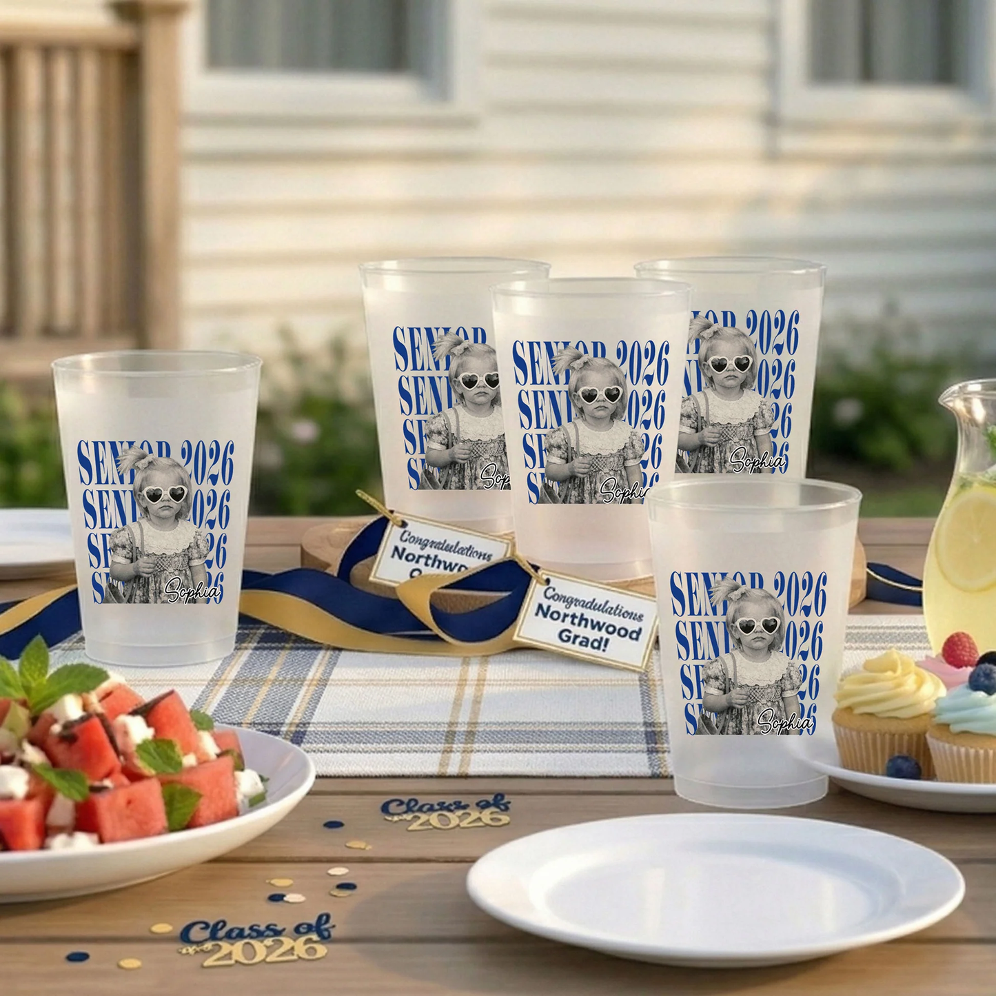 Custom Photo Senior Vintage Portrait - Personalized Frosted Cups