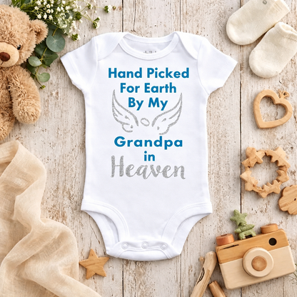 Hand Picked for Earth Baby Onesie | Grandpa in Heaven Baby Bodysuit | Memorial Baby Outfit | Angel Wings Infant Shirt | Loss Gift