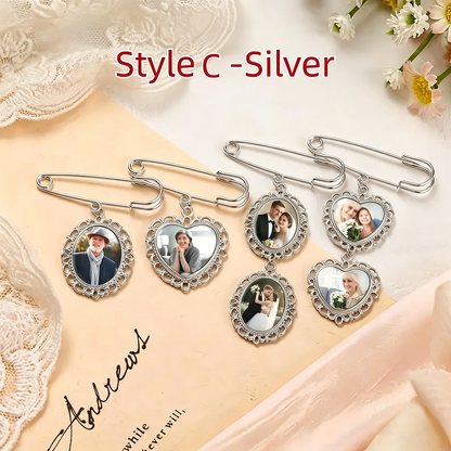 Custom Photo Wedding Bouquet Charm,Personalized Memorial Brooch Pin,Groom Lapel Brooch,Bridal Keepsake Gift