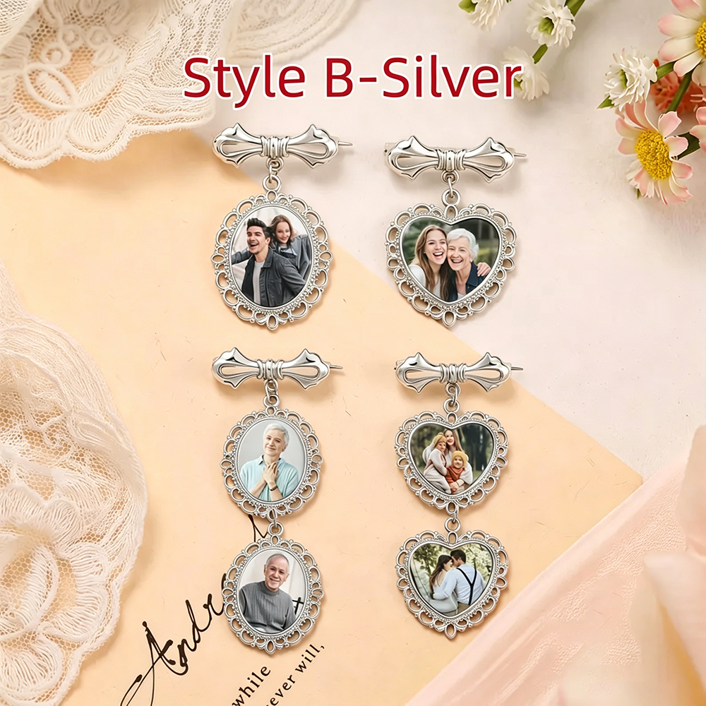 Custom Photo Wedding Bouquet Charm,Personalized Memorial Brooch Pin,Groom Lapel Brooch,Bridal Keepsake Gift