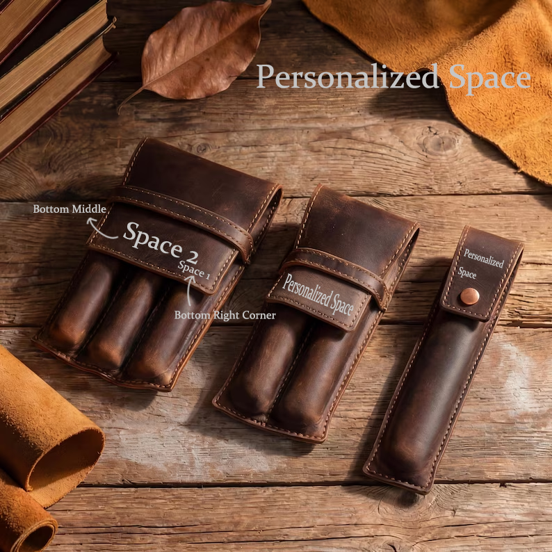 Personalized Leather Fountain Pen Case, 1/2/3 Slot Pen Holder, Pen Pencil Sleeve Holder, Gift for Father