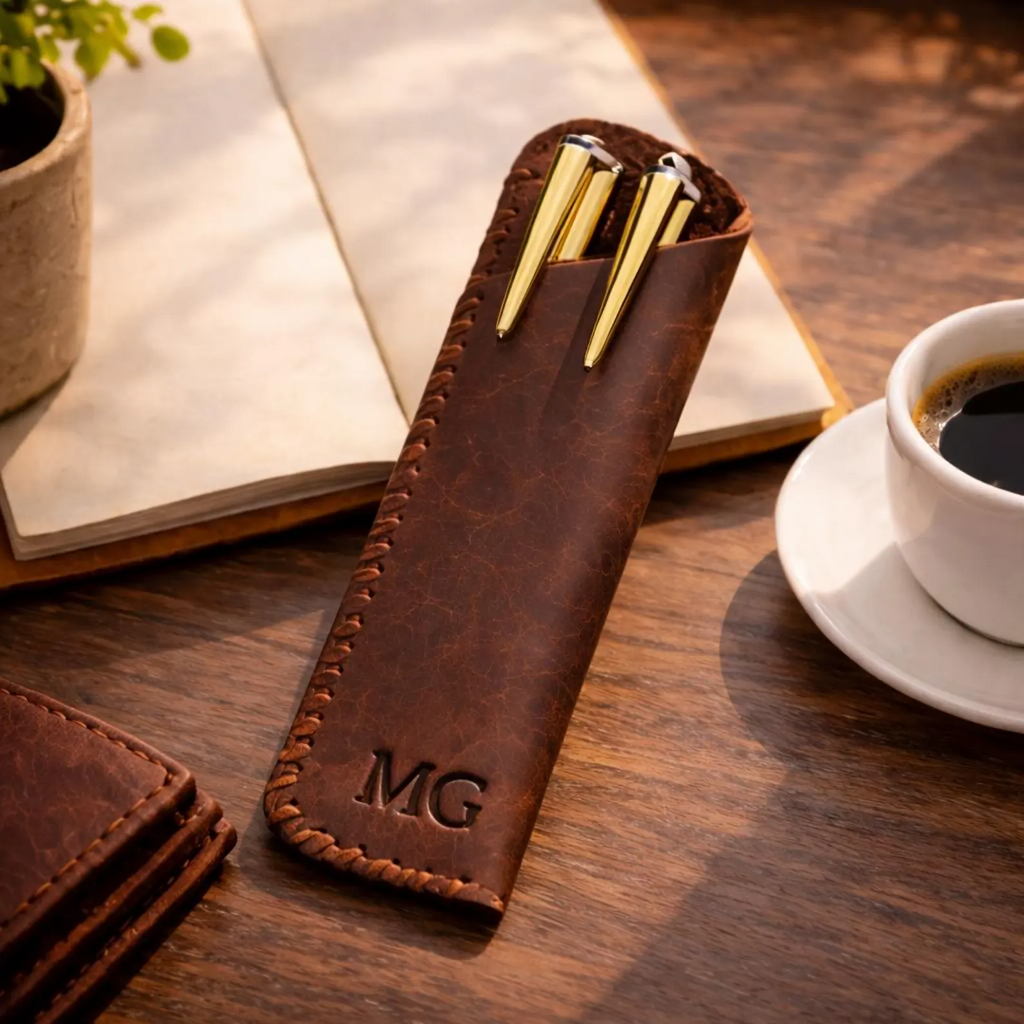 Personalized Leather Pen Case | Hand-stitched Genuine Leather Sleeve Holder, Father's Day gift, Gift for Him