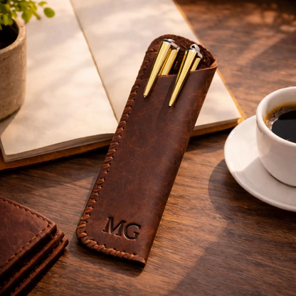 Personalized Leather Pen Case | Hand-stitched Genuine Leather Sleeve Holder, Father's Day gift, Gift for Him