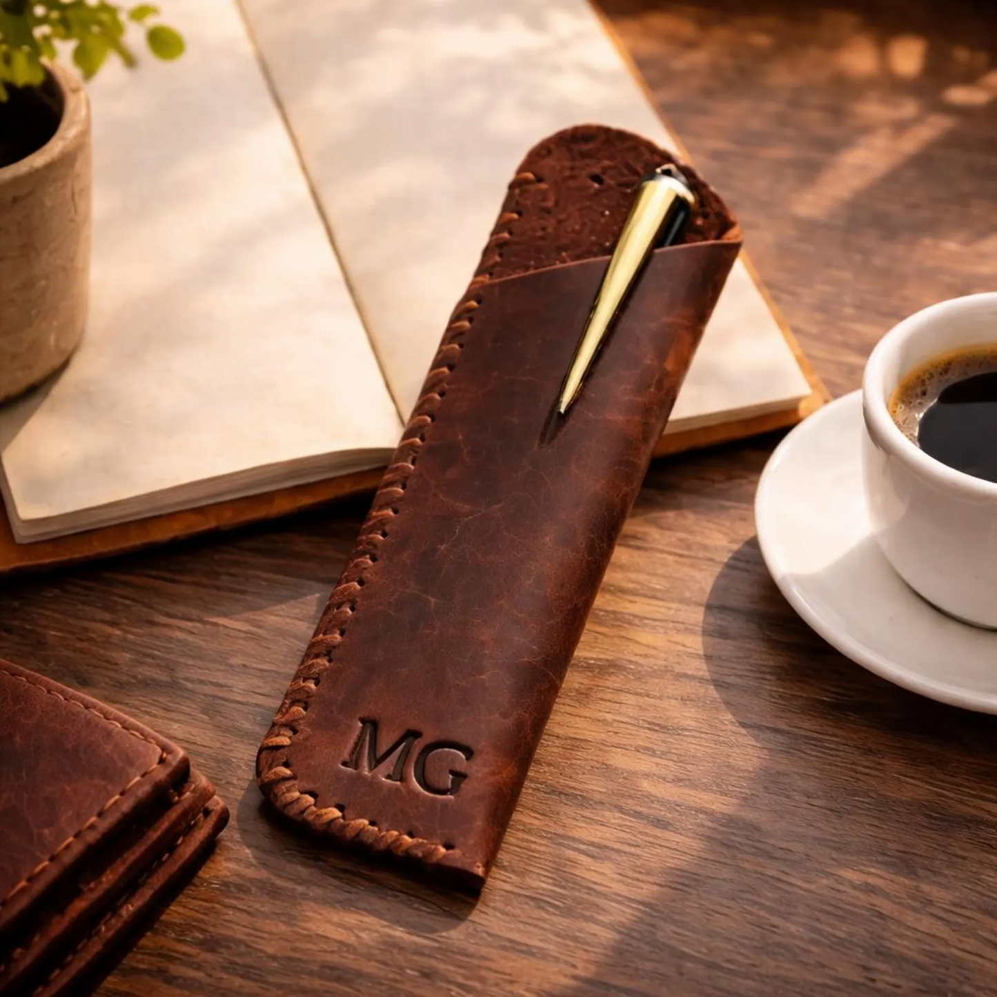 Personalized Leather Pen Case | Hand-stitched Genuine Leather Sleeve Holder, Father's Day gift, Gift for Him
