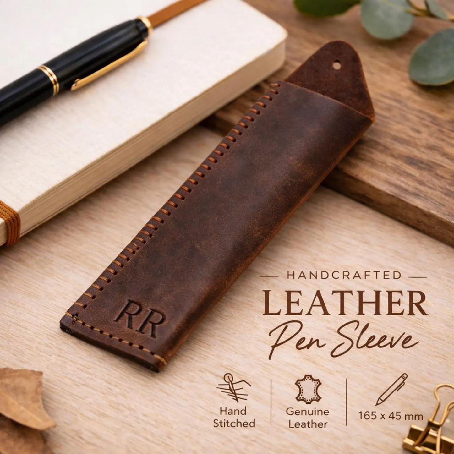 Personalized Leather Pen Case | Hand-stitched Genuine Leather Sleeve Holder, Father's Day gift, Gift for Him