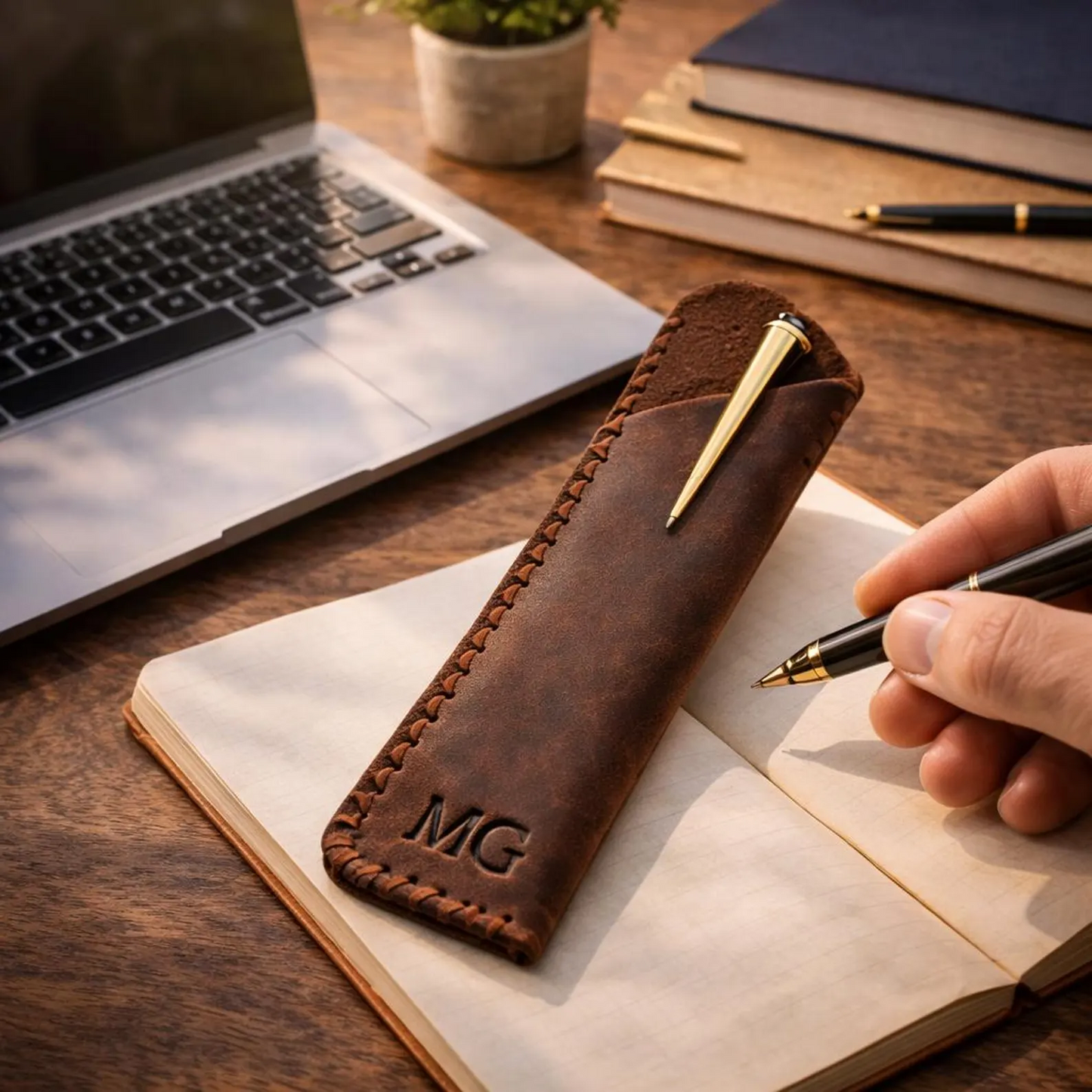 Personalized Leather Pen Case | Hand-stitched Genuine Leather Sleeve Holder, Father's Day gift, Gift for Him