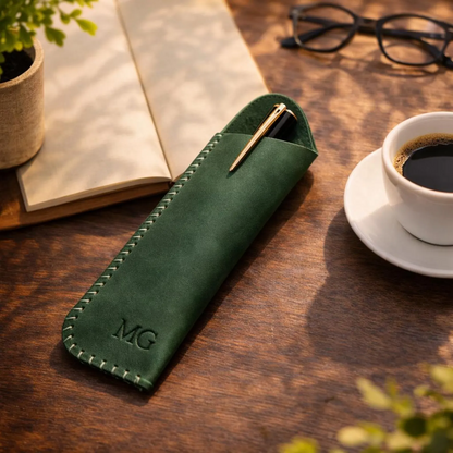 Personalized Leather Pen Case | Hand-stitched Genuine Leather Sleeve Holder, Father's Day gift, Gift for Him
