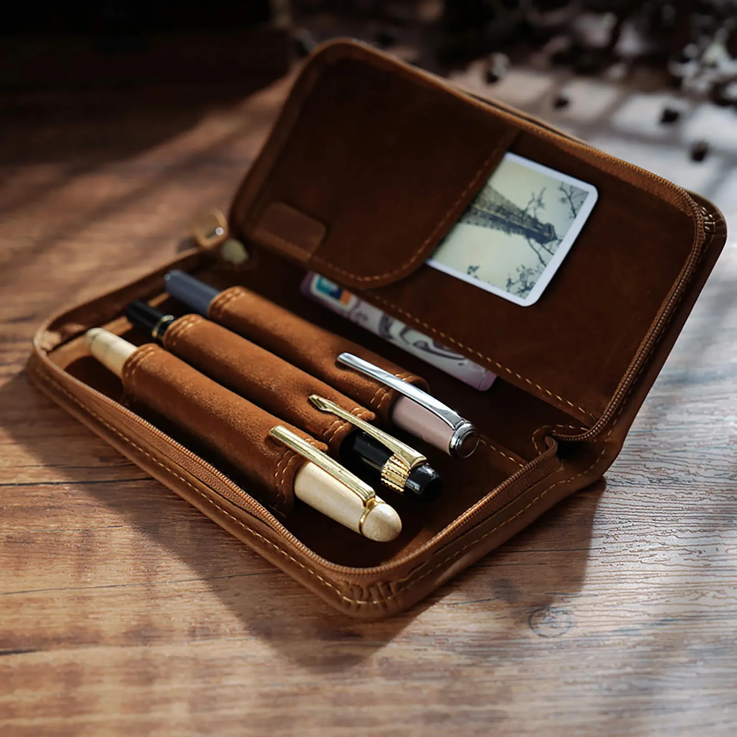 Personalization Crazy Horse Leather Pen Case, Fountain pen case, Pen Organizer Storage Holder, Travel Pen Case, Gift For Father, Gift For Him