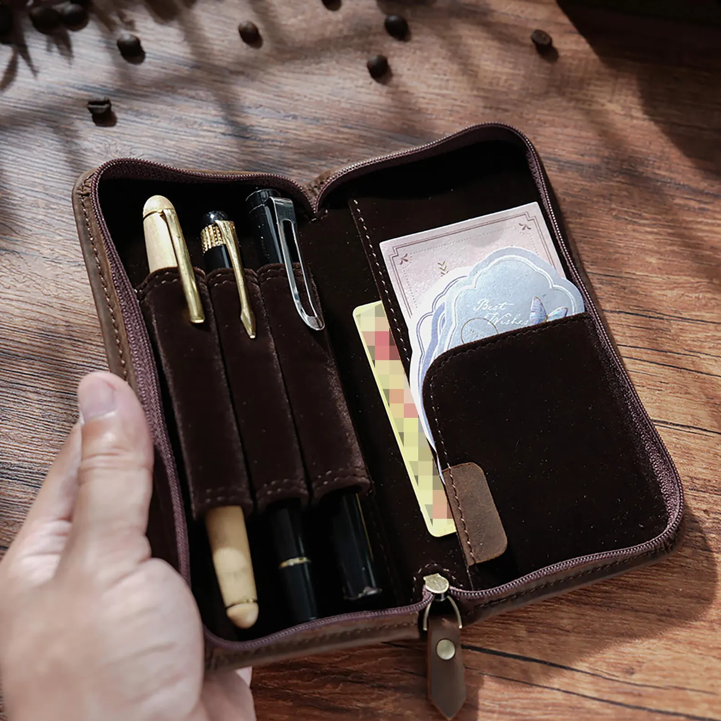 Personalization Crazy Horse Leather Pen Case, Fountain pen case, Pen Organizer Storage Holder, Travel Pen Case, Gift For Father, Gift For Him