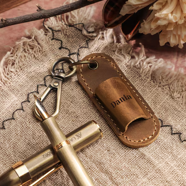 Personalized Handmade Genuine Leather Pen Holder, Eyeglass Clip, Portable Single Pen Sleeve, Multi-Use Leather Accessory with Keychain Hook