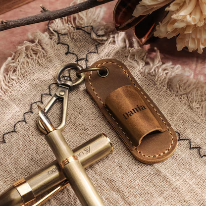 Personalized Handmade Genuine Leather Pen Holder, Eyeglass Clip, Portable Single Pen Sleeve, Multi-Use Leather Accessory with Keychain Hook