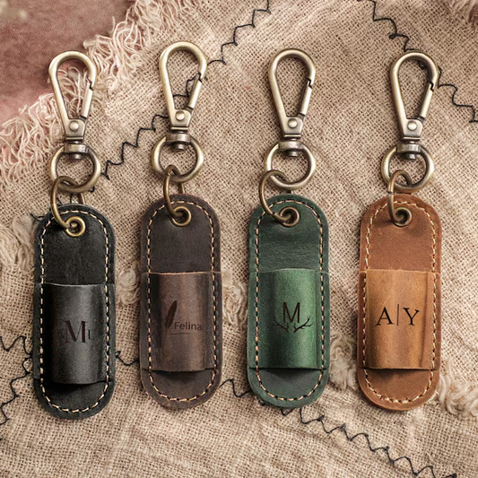 Personalized Handmade Genuine Leather Pen Holder, Eyeglass Clip, Portable Single Pen Sleeve, Multi-Use Leather Accessory with Keychain Hook