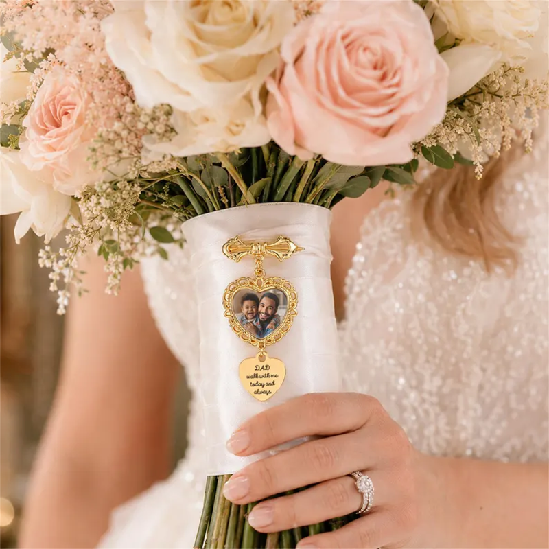 Custom Photo Wedding Bouquet Charm,Personalized Memorial Brooch Pin,Groom Lapel Brooch,Bridal Keepsake Gift