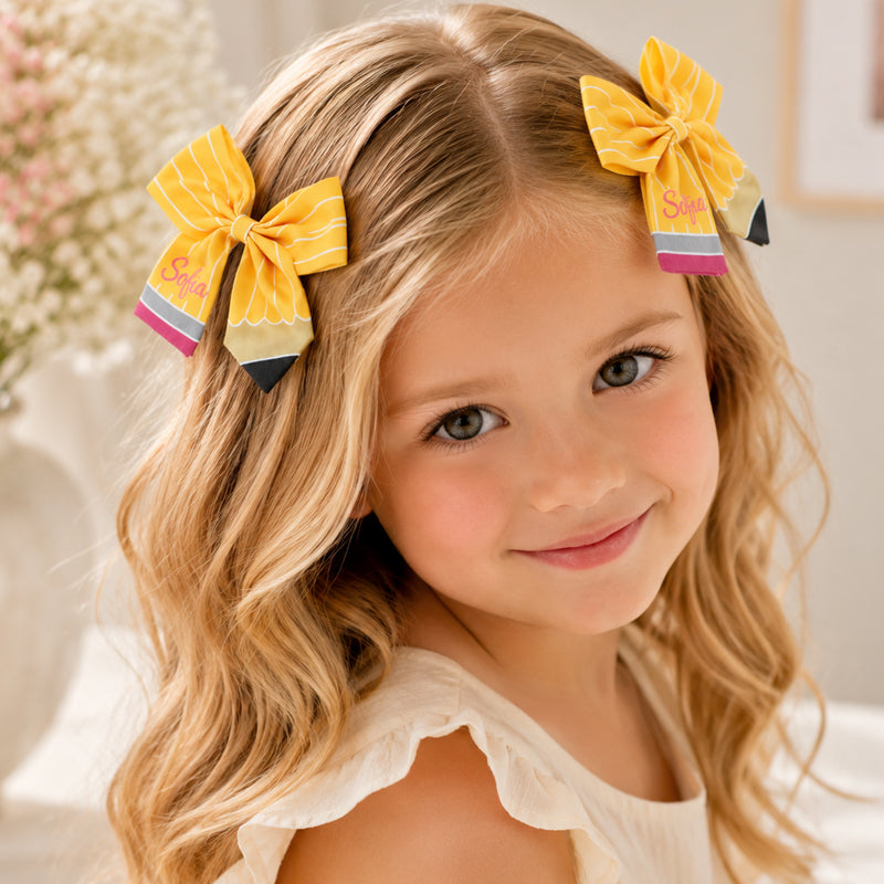 Personalized School Style Pencil Bow Hair Clip for Girls - Cute Fringe Hair Accessory