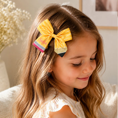 Personalized School Style Pencil Bow Hair Clip for Girls - Cute Fringe Hair Accessory