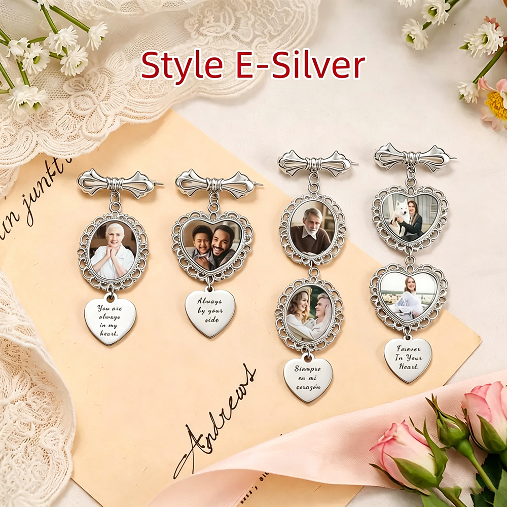 Custom Photo Wedding Bouquet Charm,Personalized Memorial Brooch Pin,Groom Lapel Brooch,Bridal Keepsake Gift