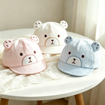Personalized Embroidered Baby Bear Hat, Custom Name Baby Cap With Bear Ears, Cotton Toddler Summer Hat, 0-9M, Newborn Gift, Baby Shower Gift