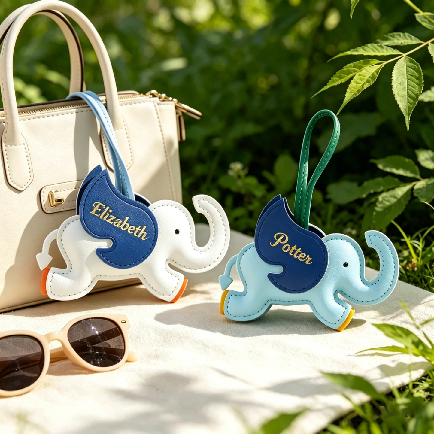 Personalized Elephant Leather keychain