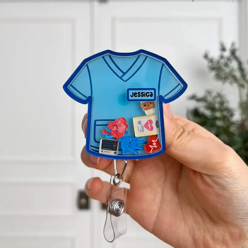 Custom Nurse Shaker Badge Reel with Name: Scrub Top ID Holder