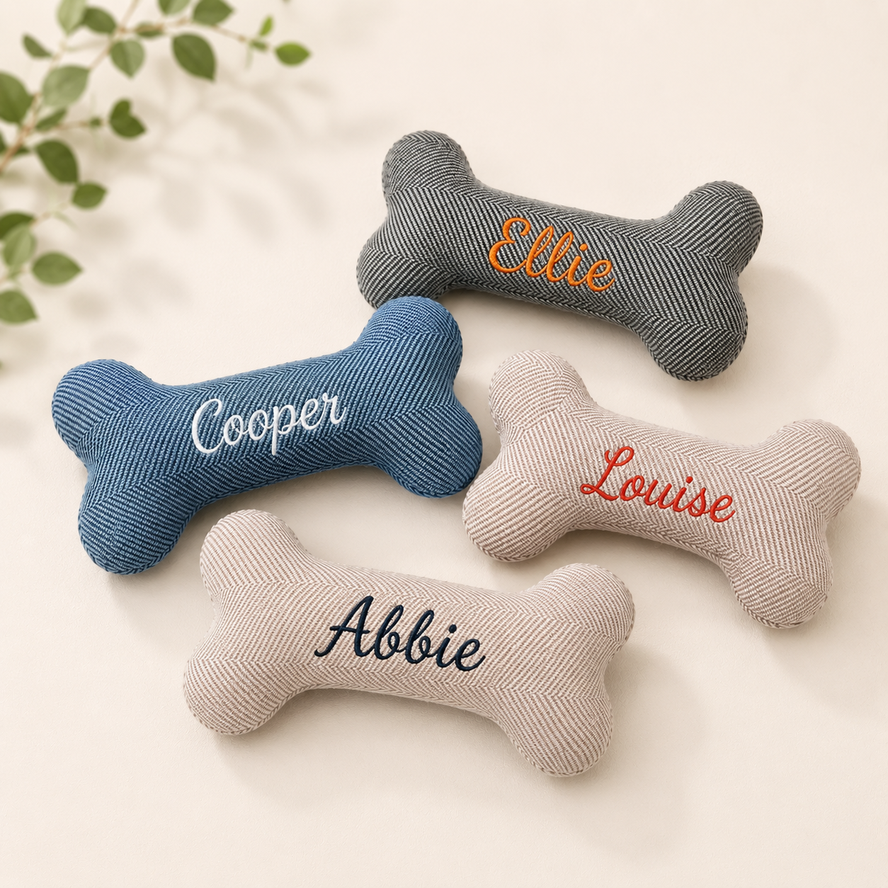 Personalized Bone Dog Toy – Custom Embroidered Pet Toy with Your Dog's Name