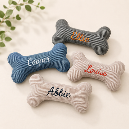 Personalized Bone Dog Toy – Custom Embroidered Pet Toy with Your Dog's Name