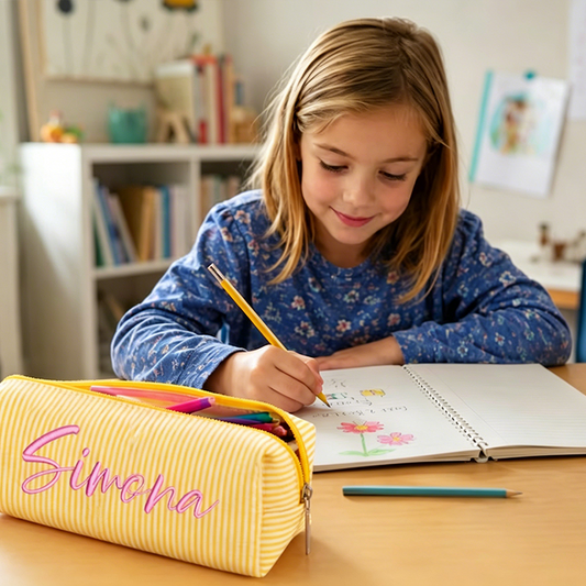 Personalized Seersucker Pencil Case with Custom Name Embroidery