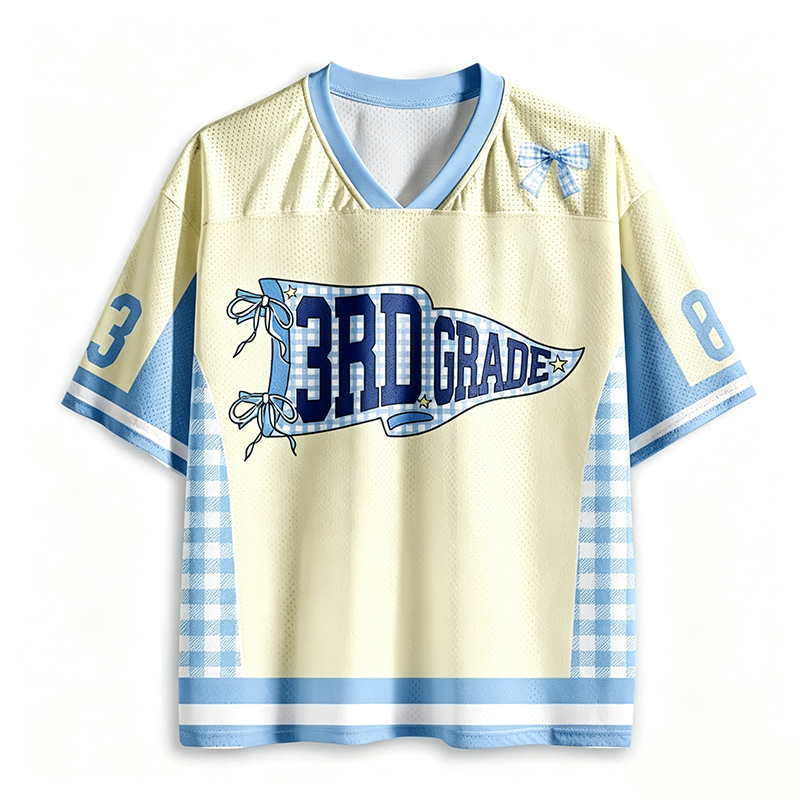 Personalized Grade And Name Gingham Pennant Teacher Mesh Jersey