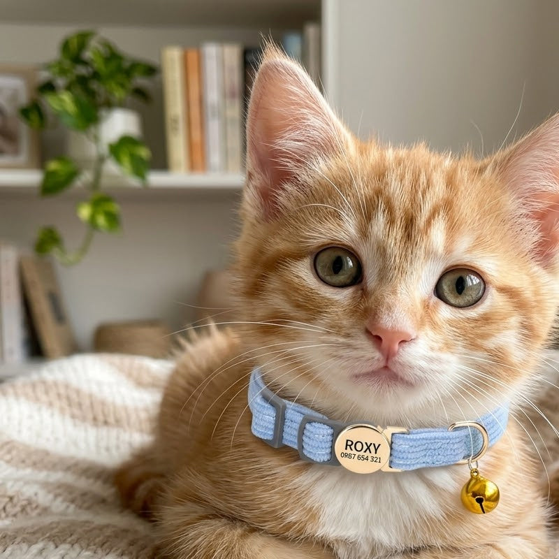 Personalized Engraved Cat Collar with Bell, Custom Pet Name and Phone Number, Adjustable Safety Collar for Kitten Cat Small Dog, Custom Pet Gift