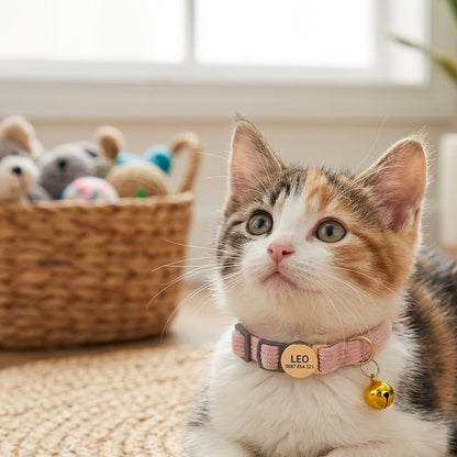 Personalized Engraved Cat Collar with Bell, Custom Pet Name and Phone Number, Adjustable Safety Collar for Kitten Cat Small Dog, Custom Pet Gift