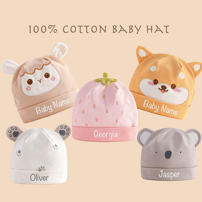 Personalized baby animal hat, embroidered cotton knit hat