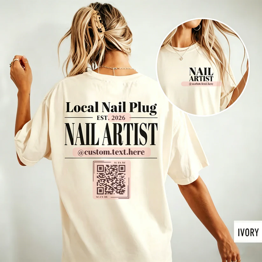 Personalized Nail Artist Tshirt, Nail Tech QR Code, Nail Salon Instagram, Nail Tech Business, Gift for Nail Tech