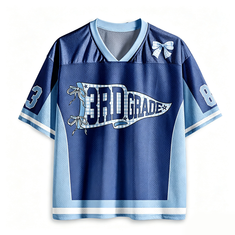 Personalized Grade And Name Gingham Pennant Teacher Mesh Jersey