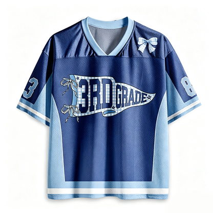 Personalized Grade And Name Gingham Pennant Teacher Mesh Jersey