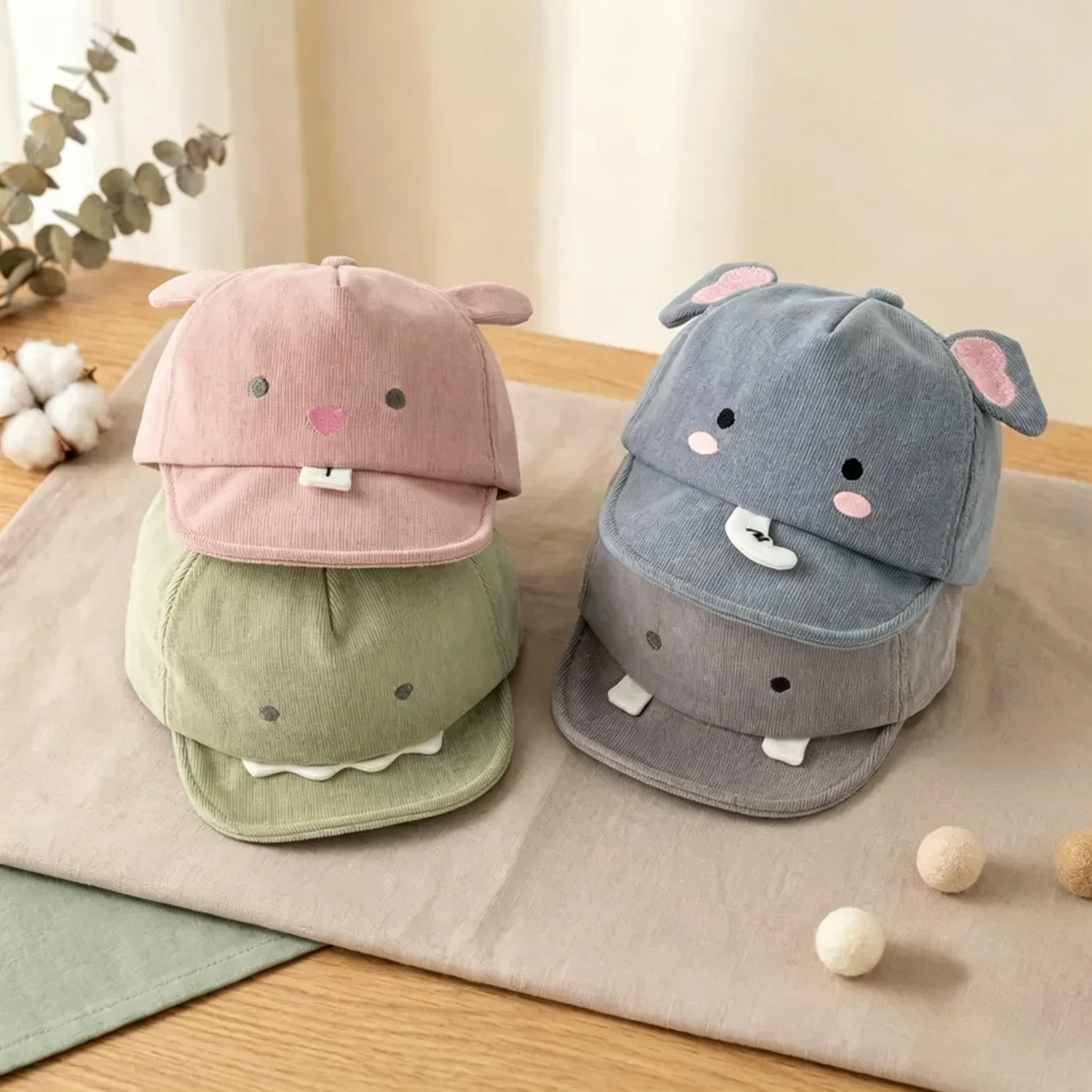 Personalized Cute Animal Baby Baseball Cap, Custom Name Rabbit Dinosaur Ear Hat, Soft Brim Toddler Sun Cap, Kawaii Infant Hat, Baby Shower Gift
