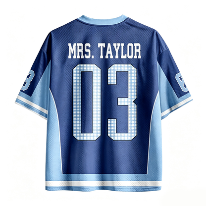 Personalized Grade And Name Gingham Pennant Teacher Mesh Jersey