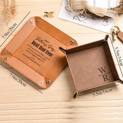 Initial Engraved Leather Valet Tray, Personalized Catchall Gift for Men