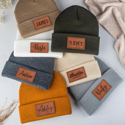 Personalized Baby Beanie, Newborn Baby Beanie Hat, Adult Kids Hat with Name Patch, Unisex Baby Hats, Adult Beanie Hat with Name