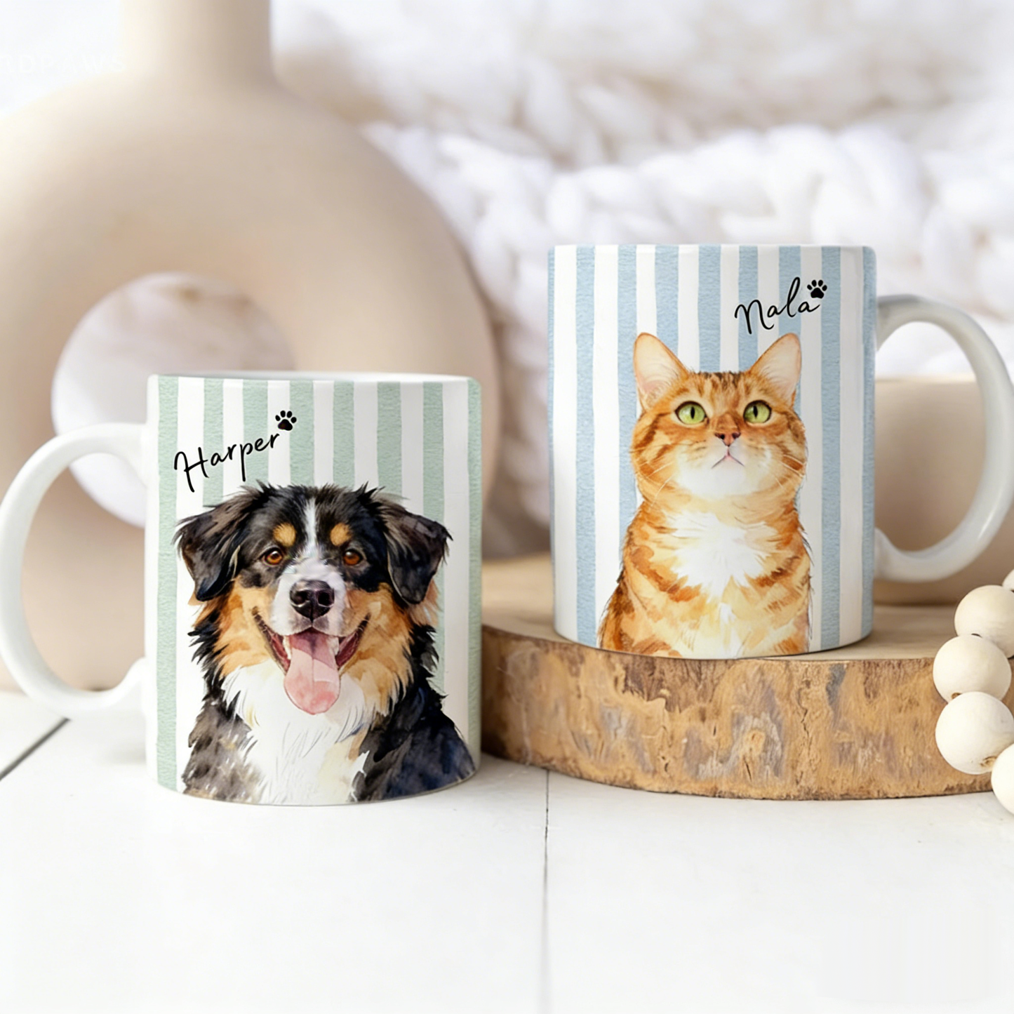 Personalized Striped Dog & Cat Photo Coffee Cup