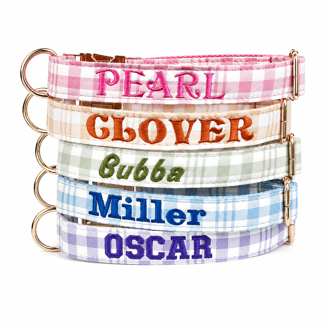 Personalized Embroidered Dog Collar, Personalized Plaid Dog Collar, Custom Embroidered Name, Adjustable Pet Collar, Custom Name and Design