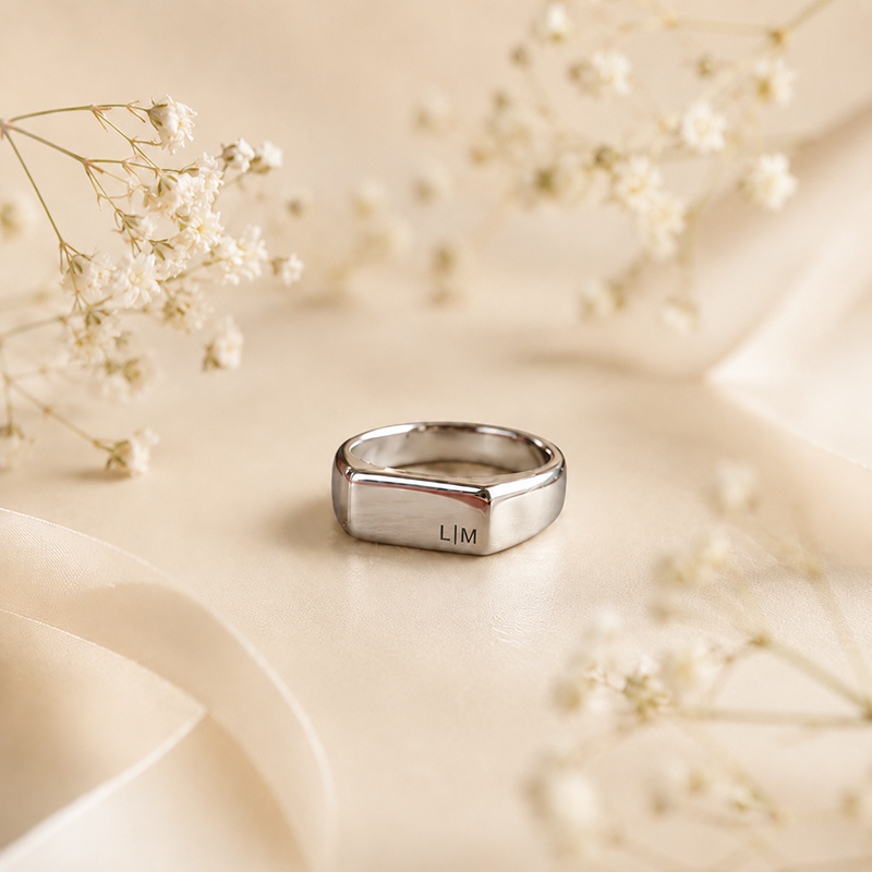 Personalised Signet Ring for Men,Rectangular Rings, Pinky Rings,Custom Name Ring,Engraved Your Logo Name Initials,Anniversary Gift for him
