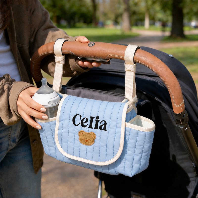 Custom Embroidered Stroller Organizer Bag, Personalized Pram Diaper Caddy, Creative Diaper Stroller Bag With Baby Name, New Mom Gift
