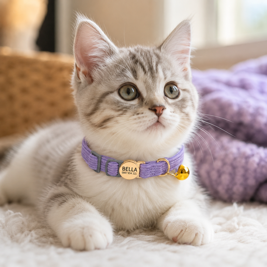 Personalized Engraved Cat Collar with Bell, Custom Pet Name and Phone Number, Adjustable Safety Collar for Kitten Cat Small Dog, Custom Pet Gift