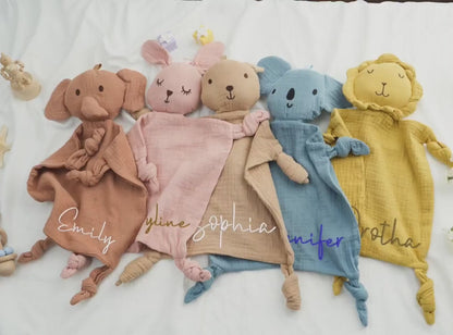 Personalized Muslin Baby Comforter, Embroidered Name Security Blanket