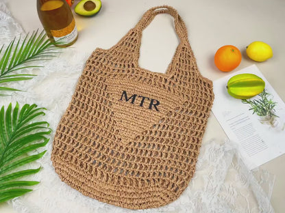 Personalized Beach Straw Tote Bag, raffia trip beach bag for her
